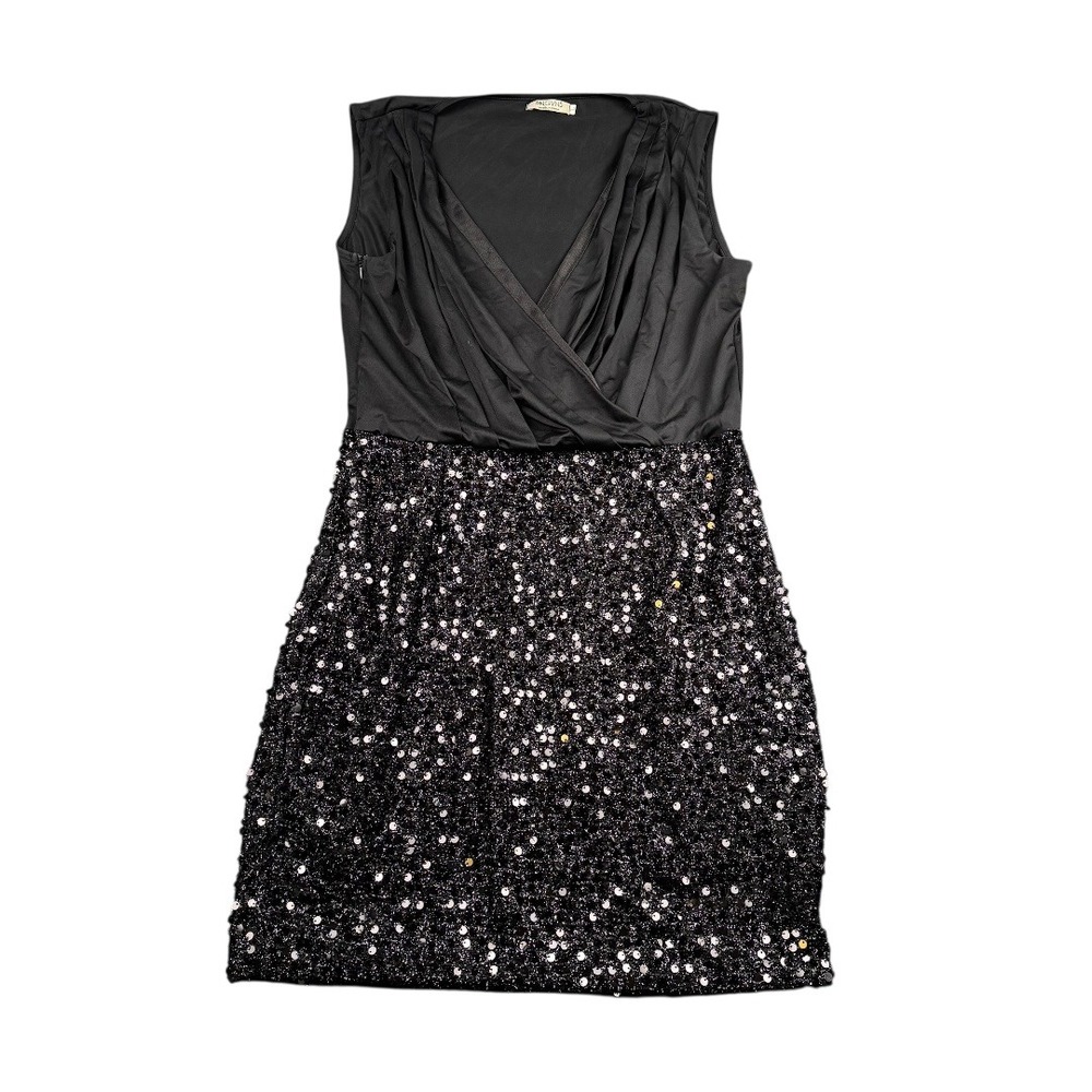 ANGVNS‎ Black Sleeveless Ruched V Neck Sequin Party Cocktail Dress 92